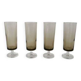 Set of 4 70s smoked glass champagne flutes