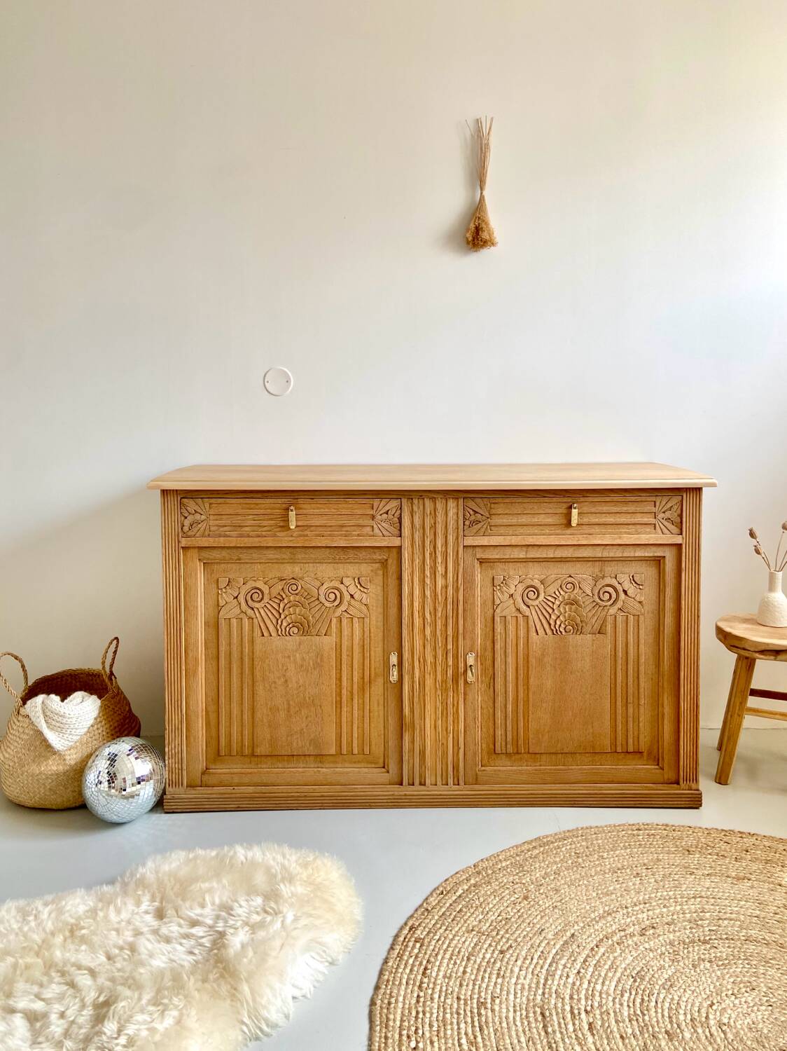 Grand buffet Art Déco en chêne massif - Enfilade vintage