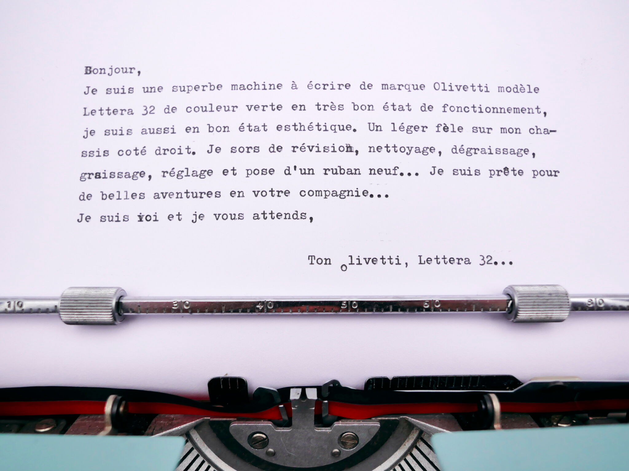 Typewriter Olivetti Lettera 32 green revised ribbon new