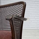 1950s, Danish 3-seater sofa, salmon/pink velour, furniture mesh.