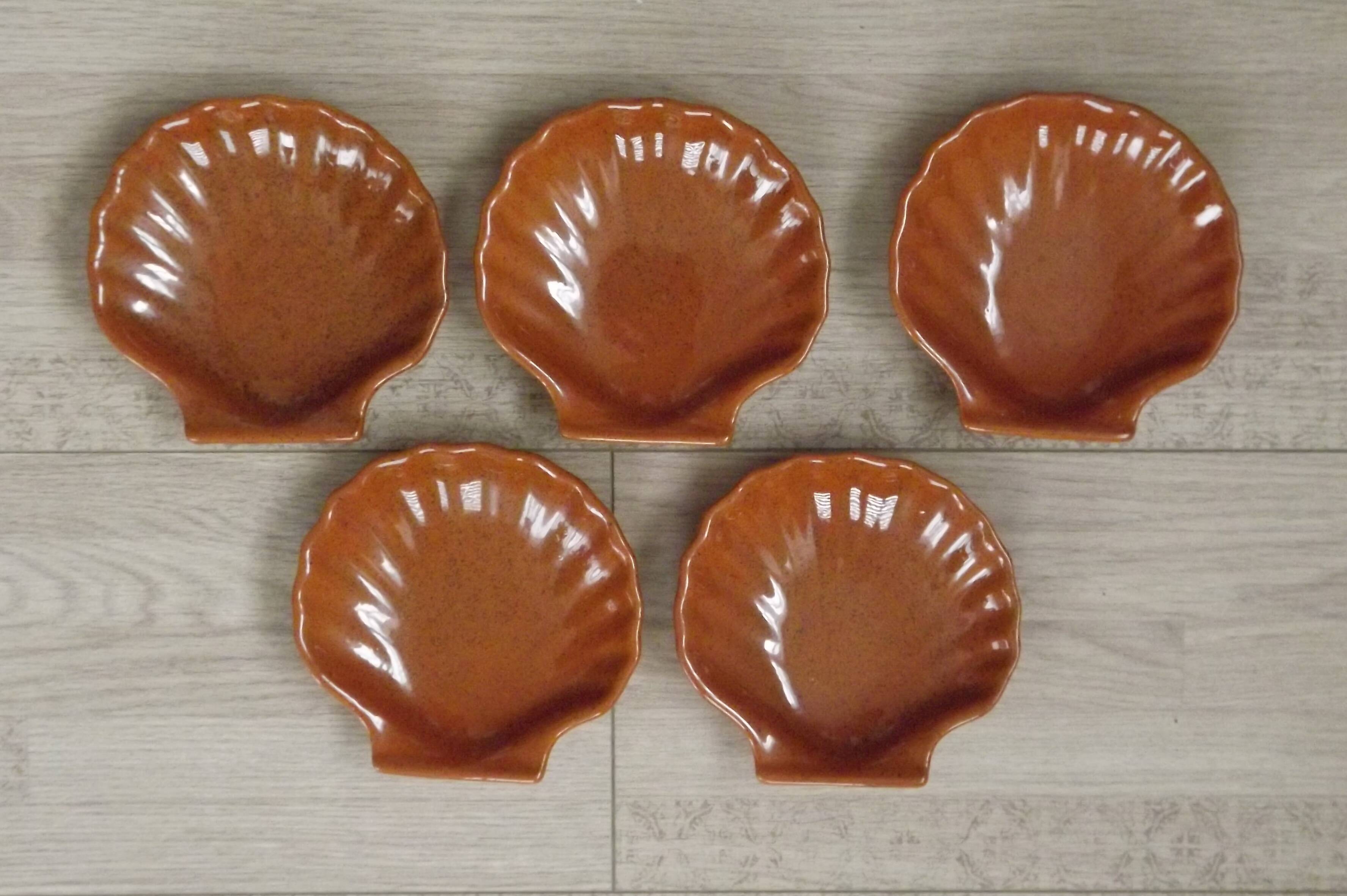 Set of 5 French Vintage Emile Henry Brown Coquille St Jacques Dishes 5193