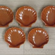 Set of 5 French Vintage Emile Henry Brown Coquille St Jacques Dishes 5193