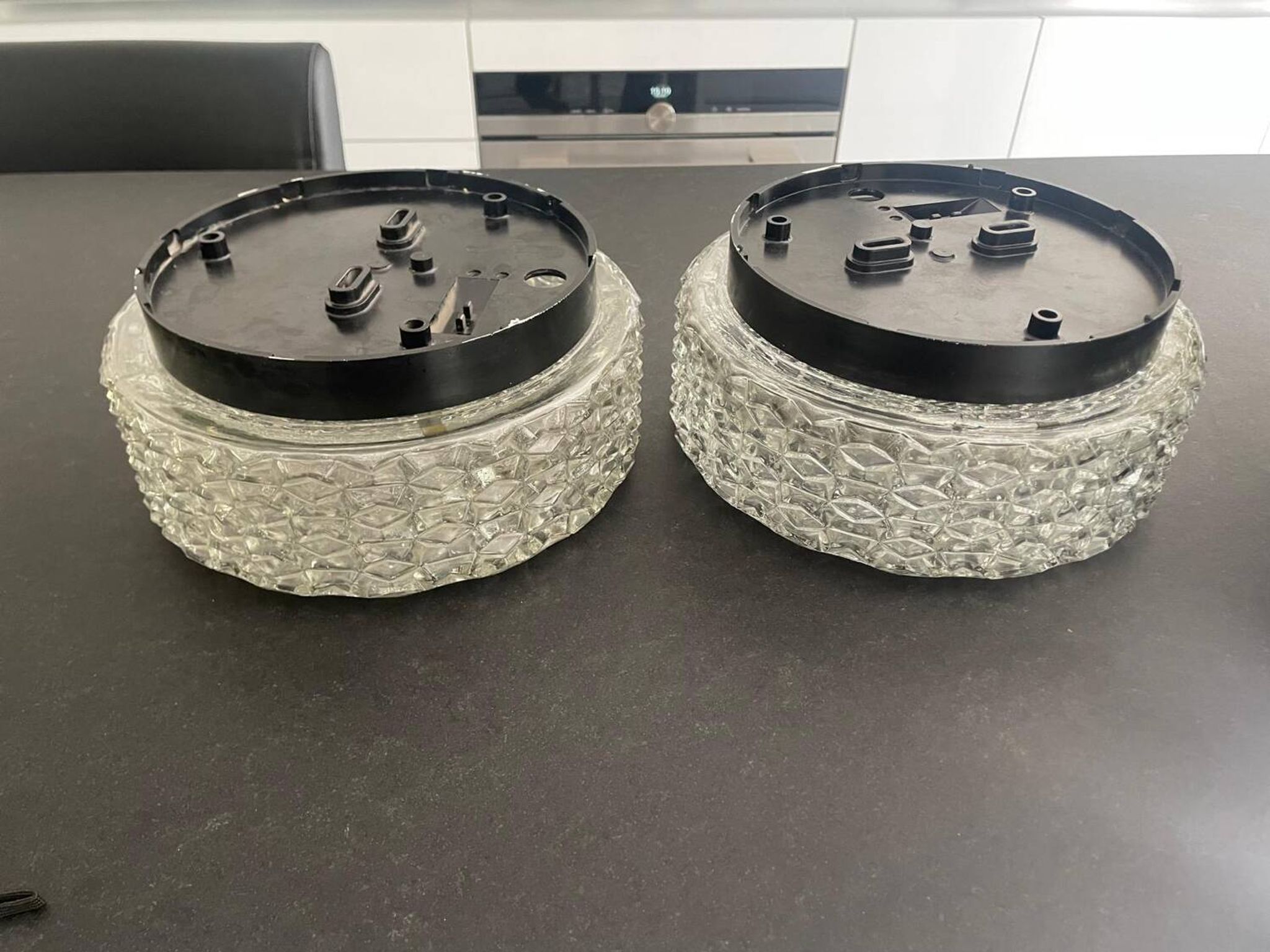 Pair of ceiling lights RZB moulded glass 1960. Germany