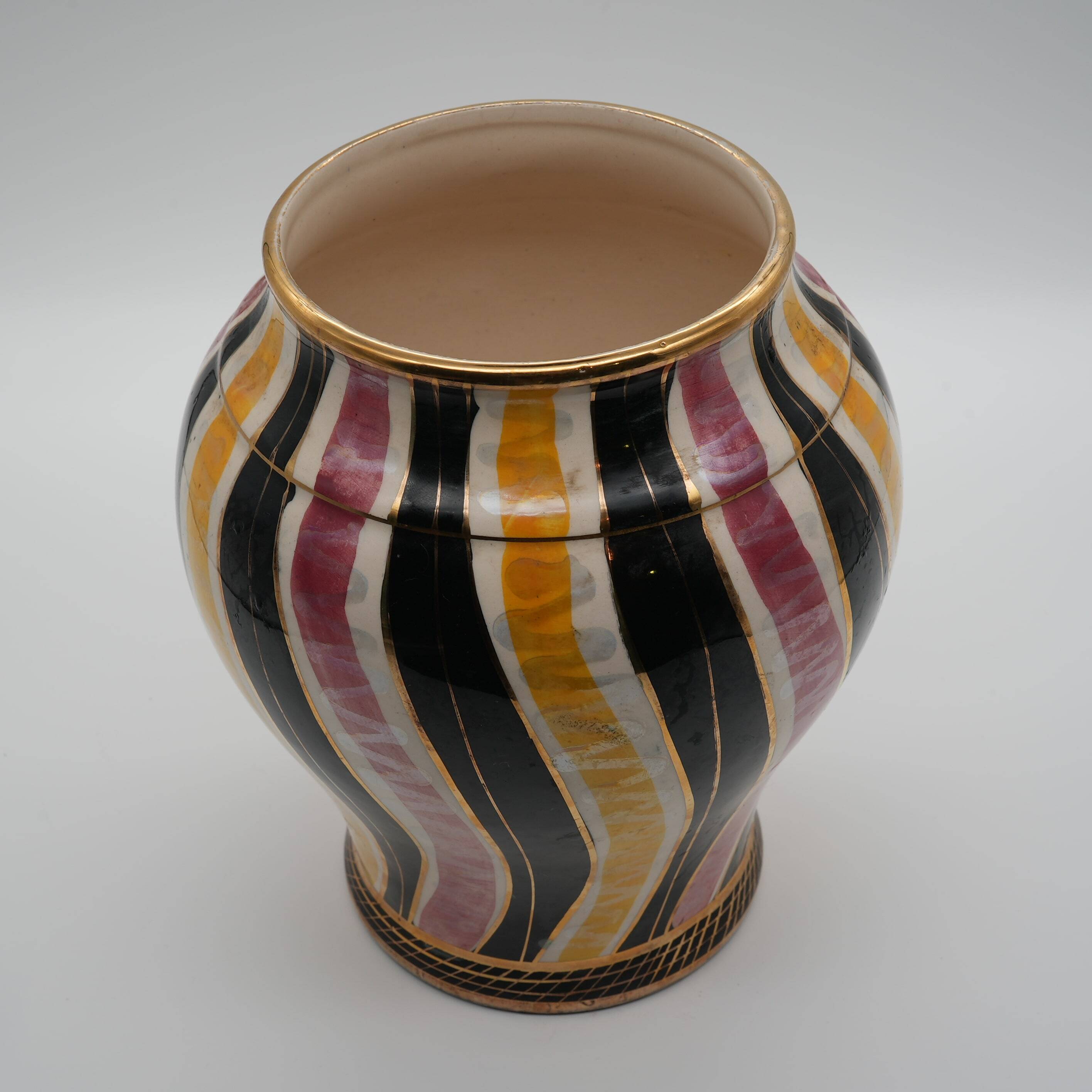 Vase H. Bequet Quaregnon Belgium hand painted ceramic mid century.