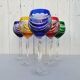 Six vintage coloured cut crystal wine glasses