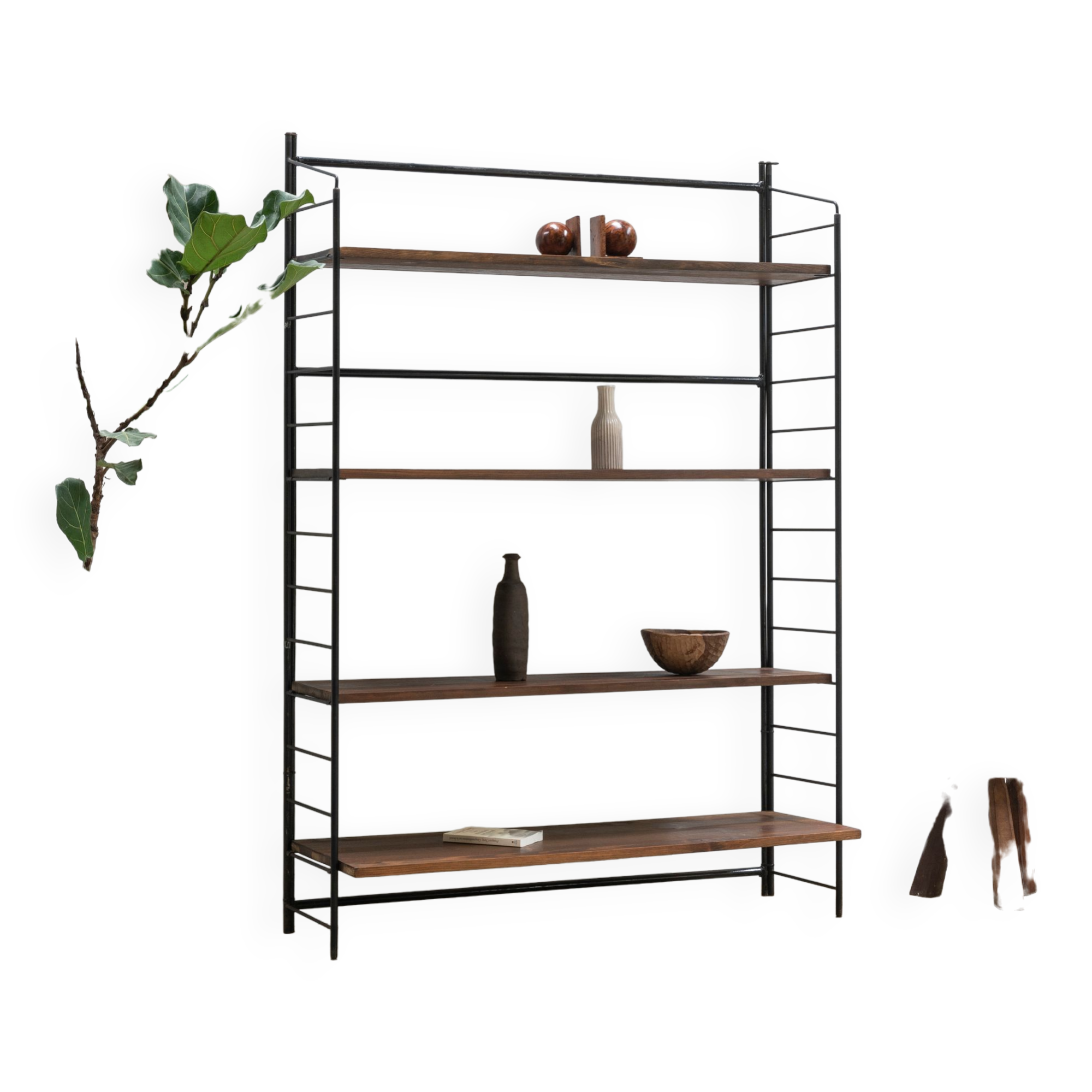 Shelf / Metal and solid wood bookcase, 1960
