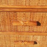 Chest of drawers 4 drawers in wood and wicker 70s vintage