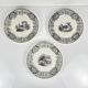 Set of three antique Sarreguemines U&C plates with hunting decoration from 1850 - 19th century black earthenware featuring a doe, chamois, and fox.