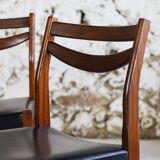 4 vintage Scandinavian chairs in teak and imitation leather, 1960