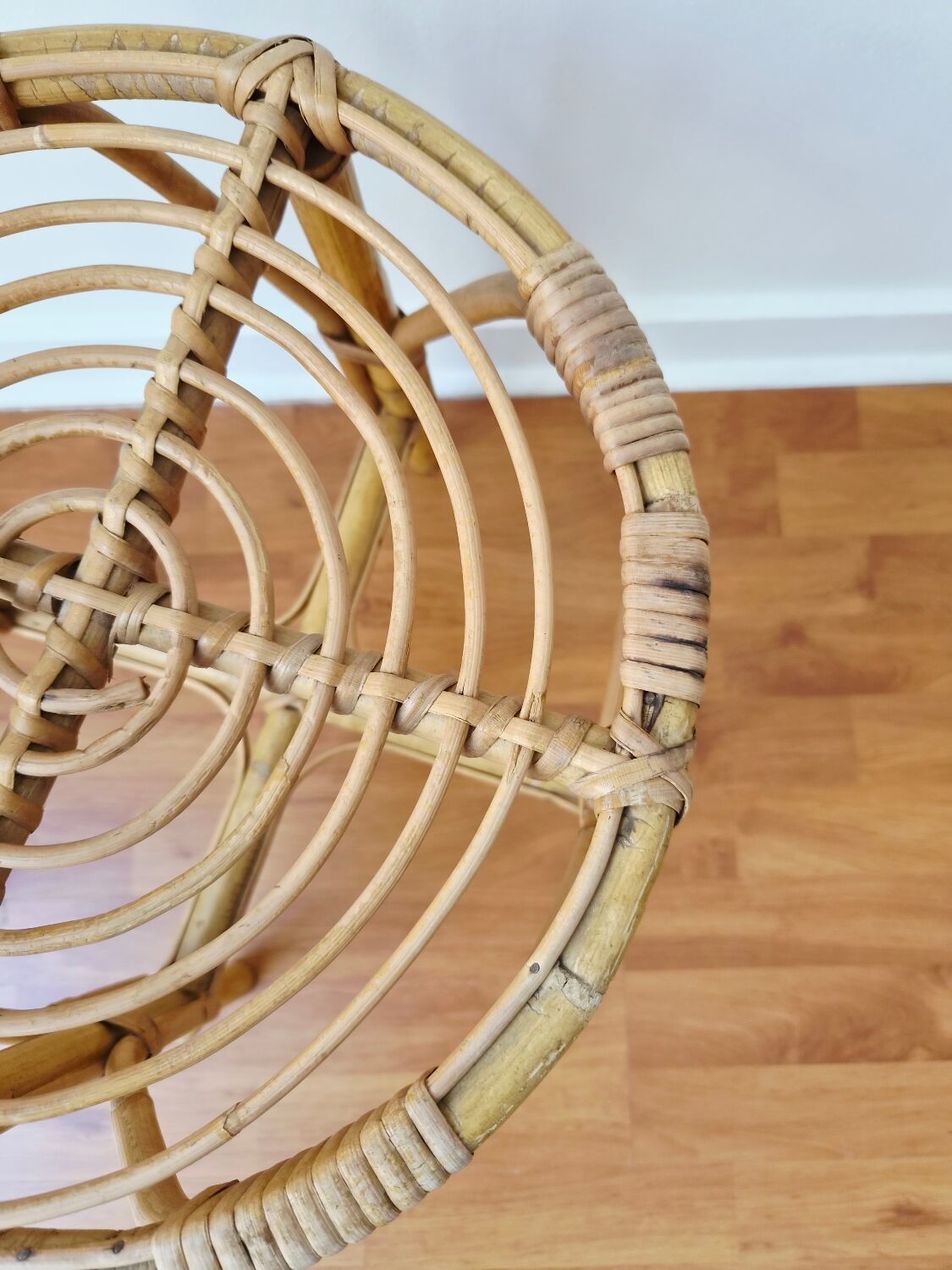 Vintage rattan stool in retro bohemian style - 1950s/1960s -