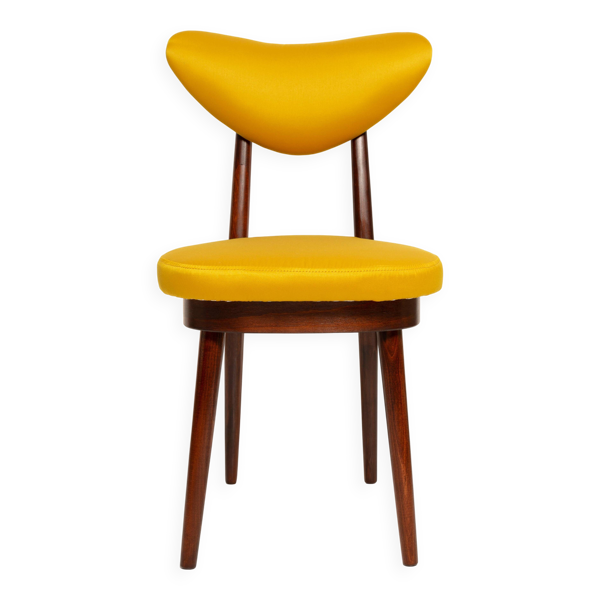 Chaise Coeur Midcentury en Satin Jaune Tissu Dedar Gildo, Europe, Années 1960