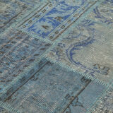 Handwoven oriental vintage 175 cm x 247 cm blue patchwork carpet