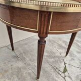 Louis XVI style mahogany bouillotte table in marquetry and bronze