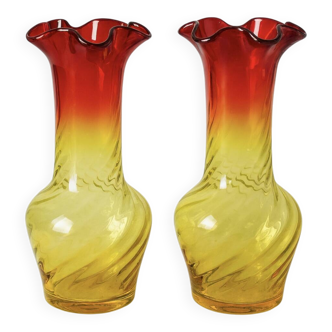 Pair of Amberina blown glass vases, 1960s