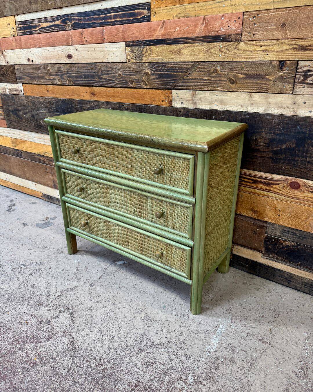 Small green caned chest of drawers - 1980s