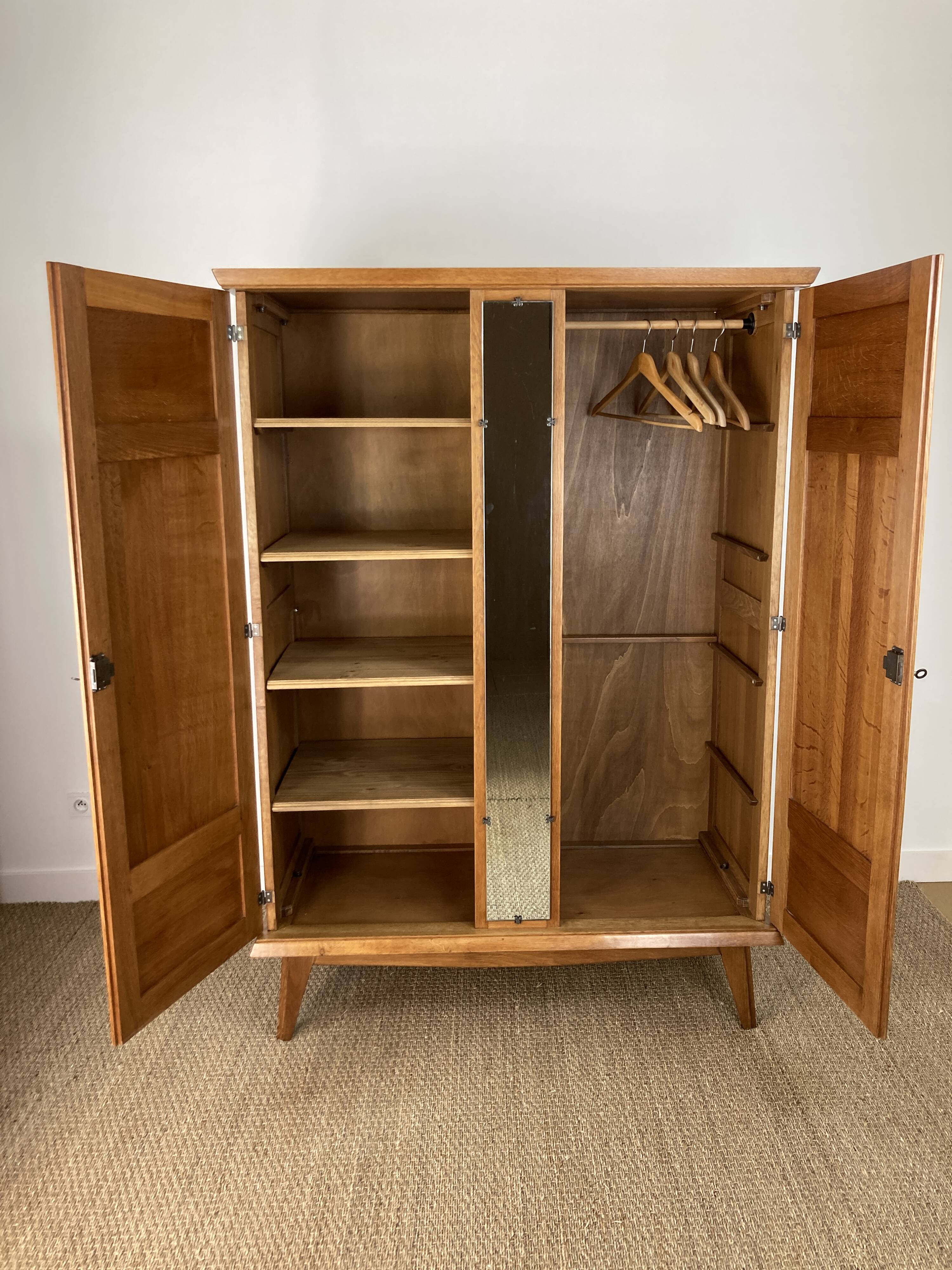 Art Deco wardrobe in solid oak restored – 1930s-1940s