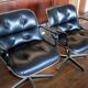 Leather armchair black by Charles Pollock for Knoll International
