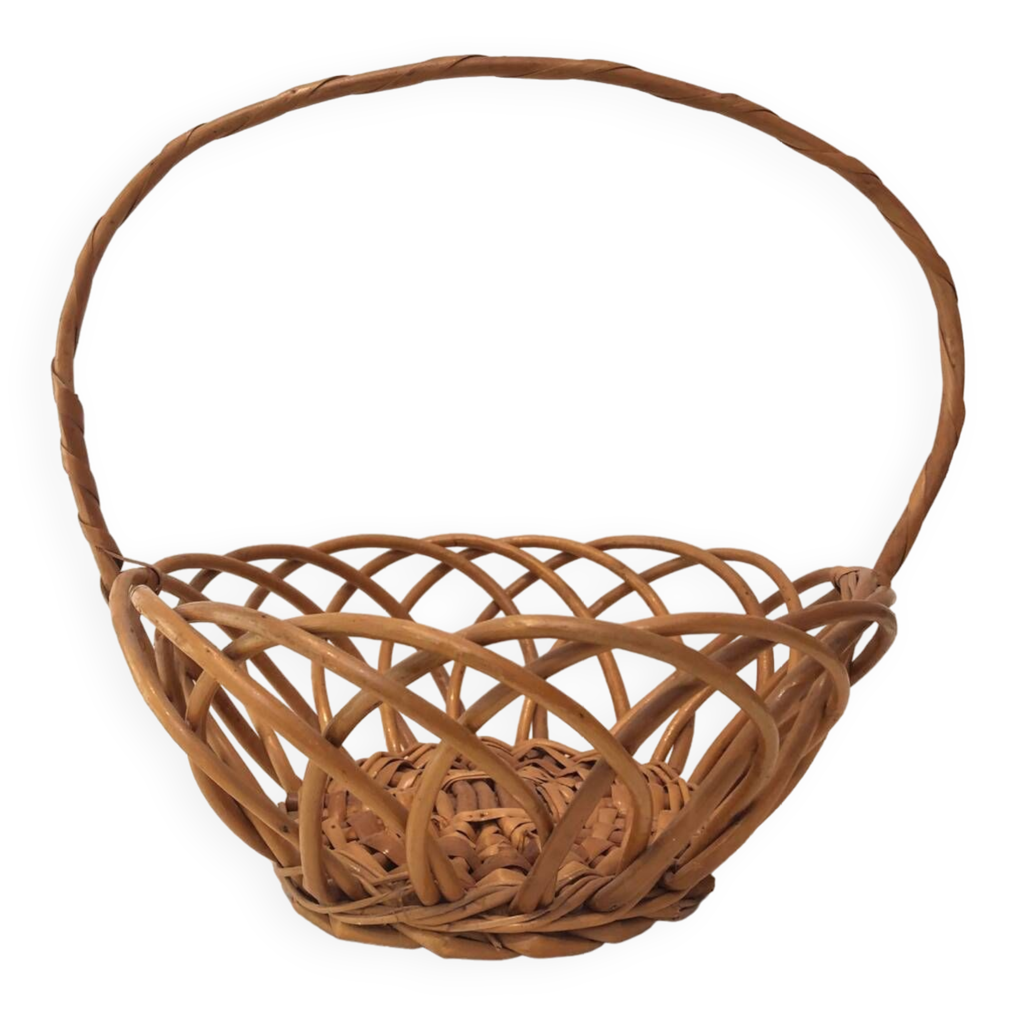 Corbeille fruits rotin vintage, 1960