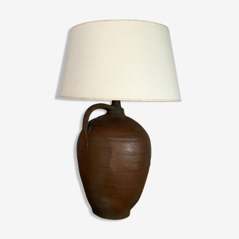Antique terracotta lamp, cotton lampshade, cable 2m