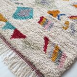 Moroccan Berber carpet Boujaad ecru with colorful patterns 263x185cm