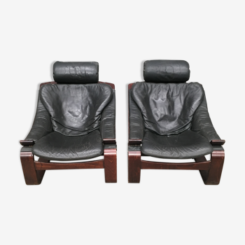 Pair of kroken leather armchairs design 1970