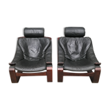 Pair of kroken leather armchairs design 1970