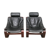 Pair of kroken leather armchairs design 1970