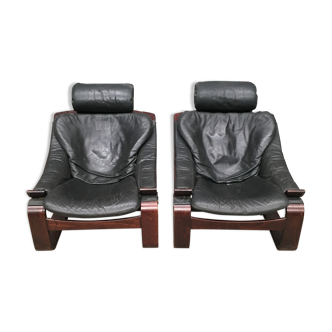 Pair of kroken leather armchairs design 1970