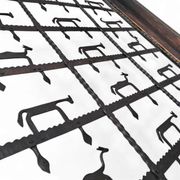 French brutalist coffee table, forged wrought iron, shepherd with dog and his herd, 1970s, transparent glass top