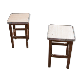 Paire de tabourets en bois & formica