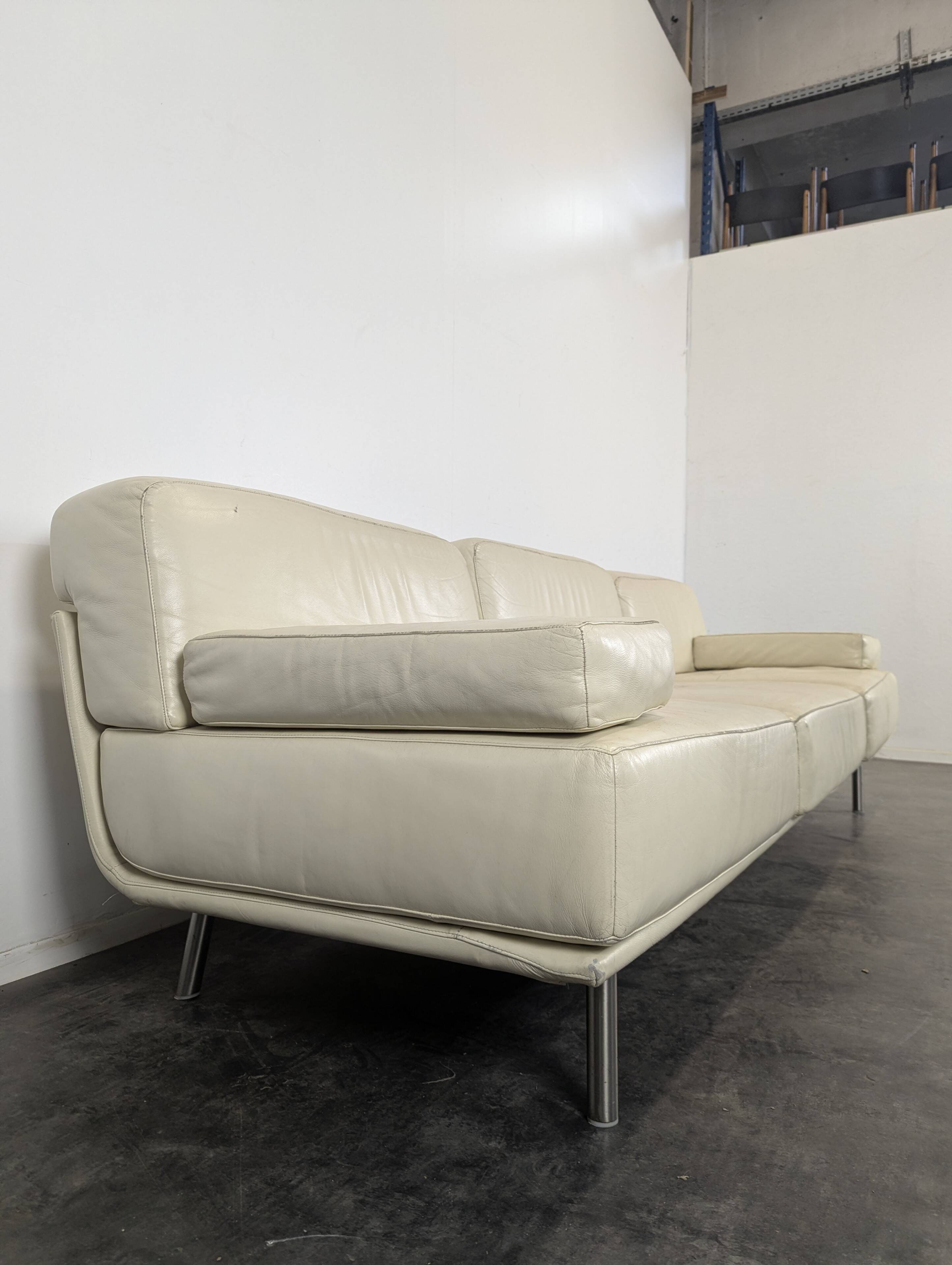 Cream leather 4-seater sofa