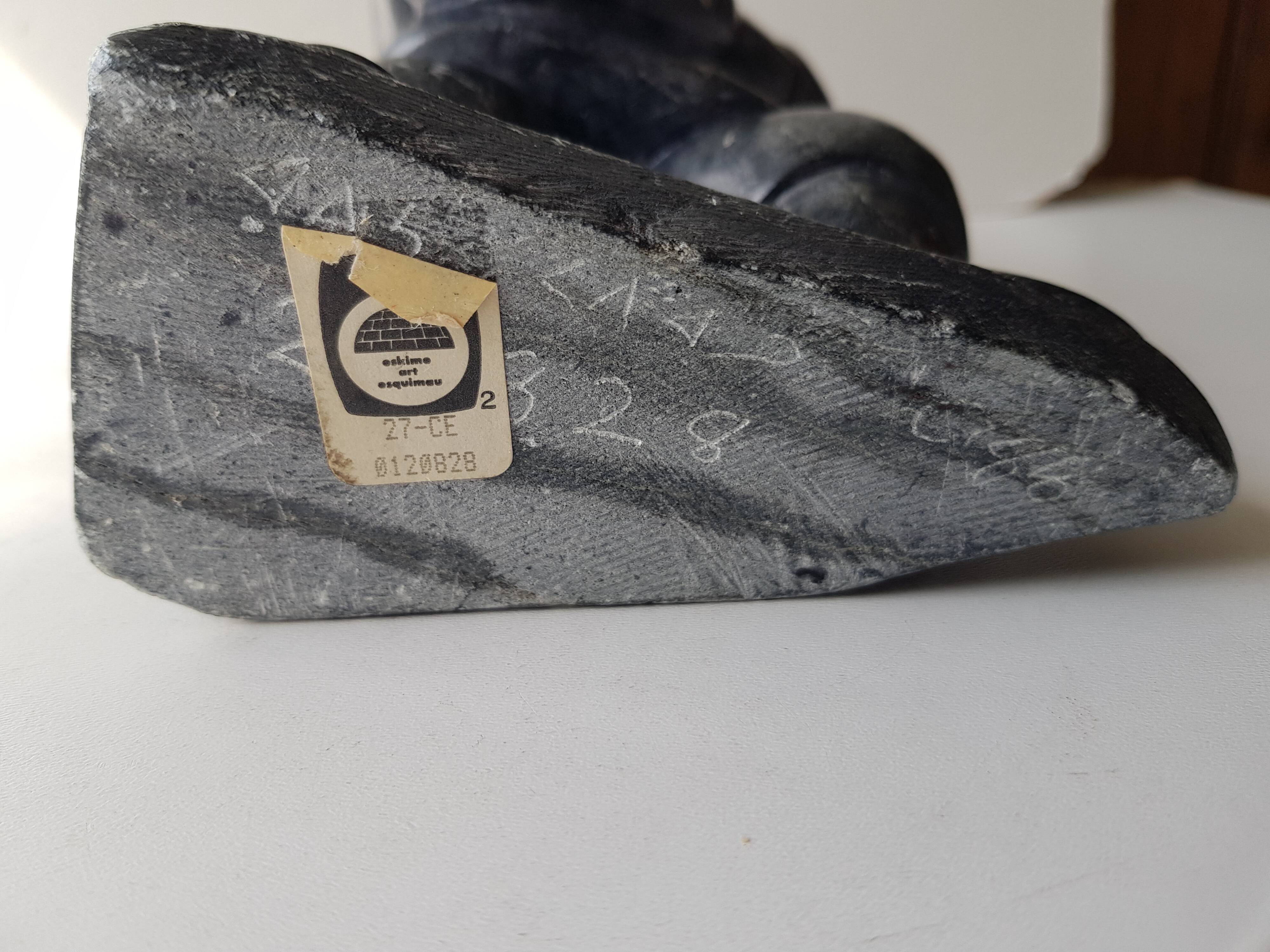 Inuit Art Soapstone Sculpture Eskimo Hunter/Fisherman Signed. 1960s