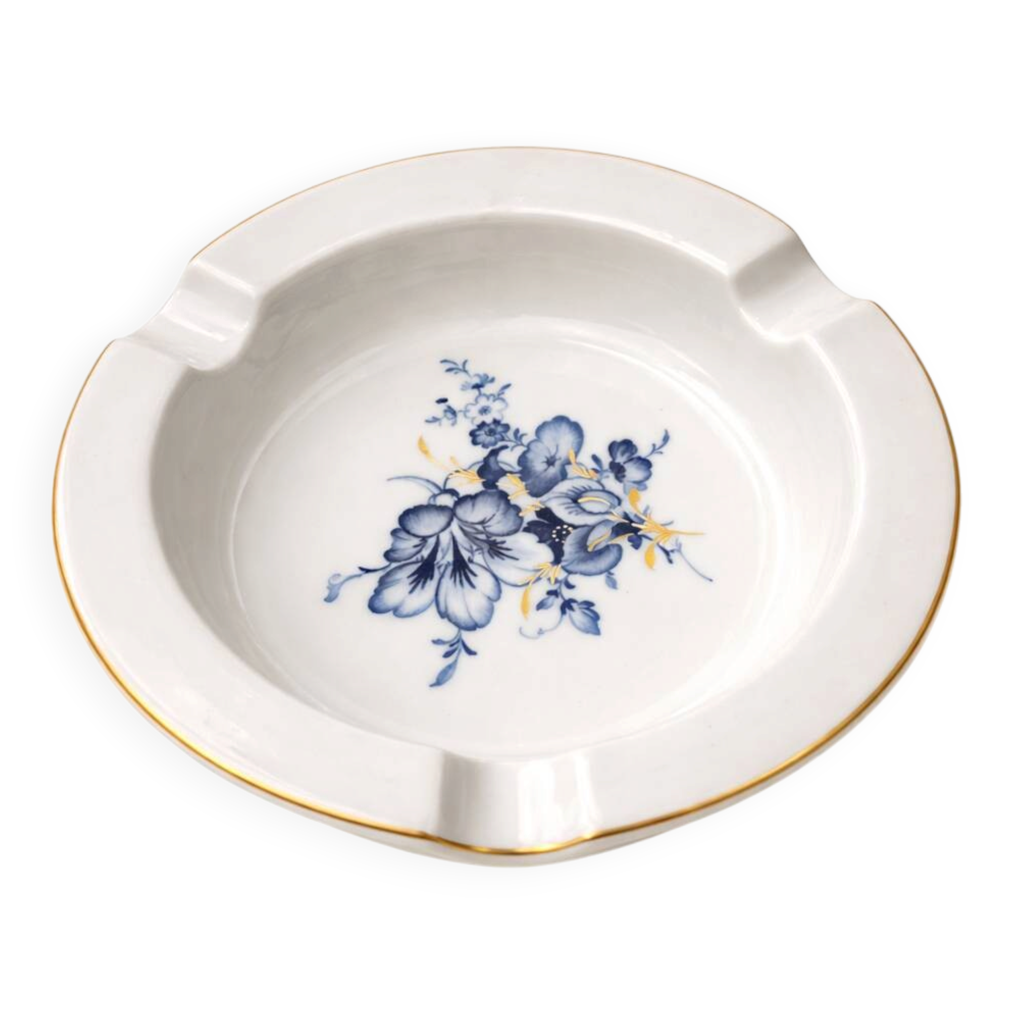 Circular Porcelain Ashtray from Meissen - Blue and Gold Floral Pattern