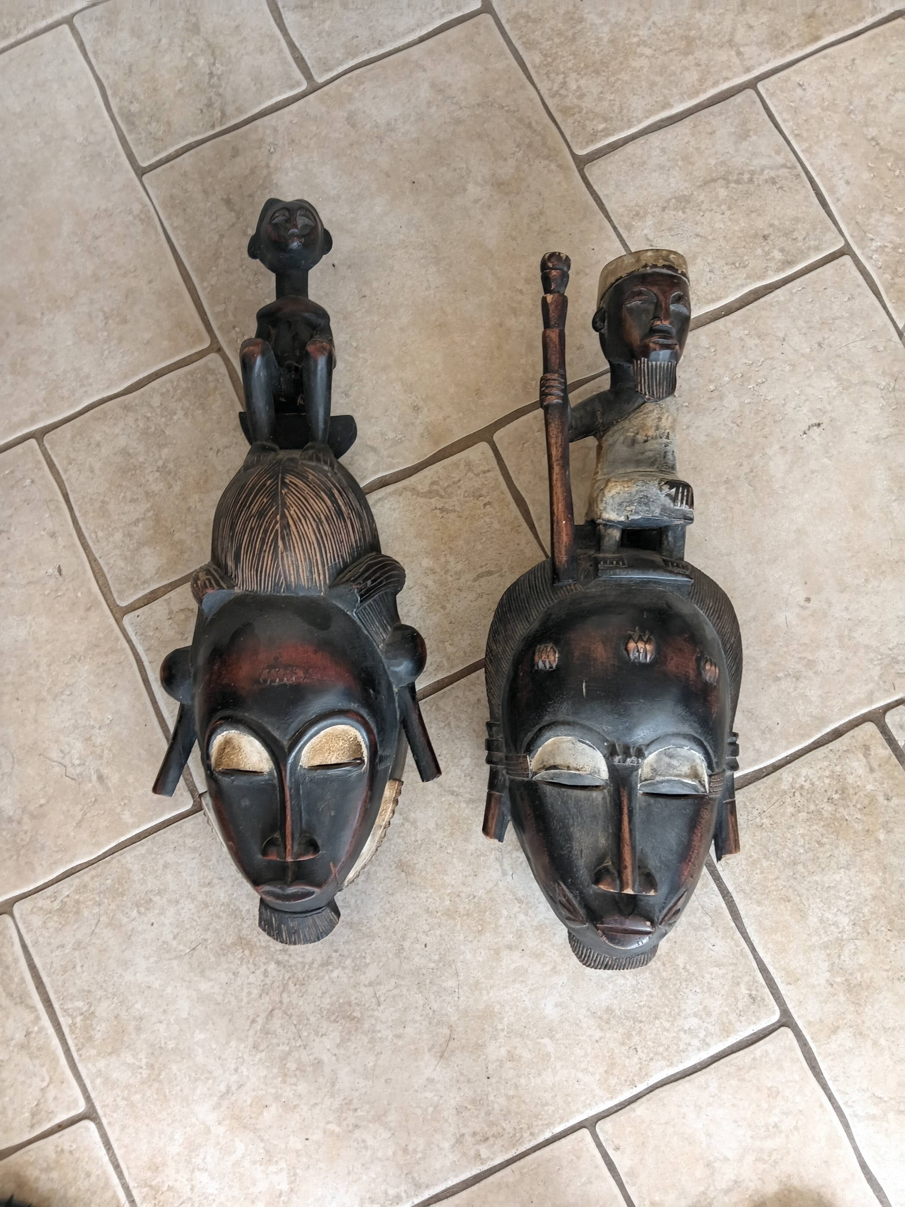 West African Baule Mblo Carved Wooden Masks (1970-1980)