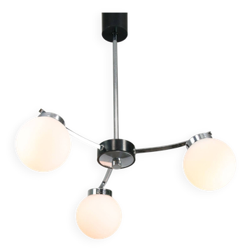 Mid-Century Italian Chrome and Opaline Chandelier