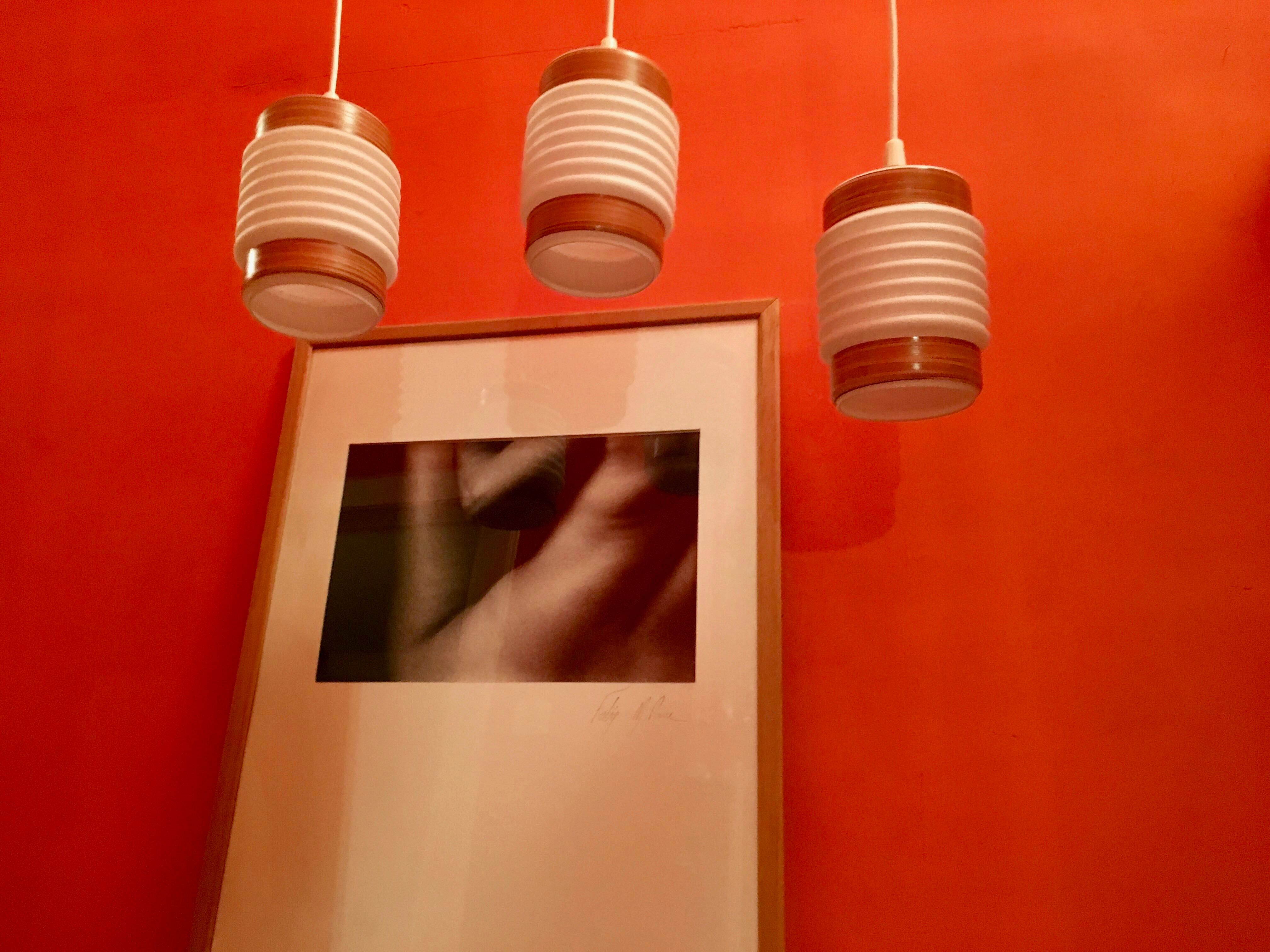 Suite of three hanging 1960, vintage opaline Scandinavian spirit