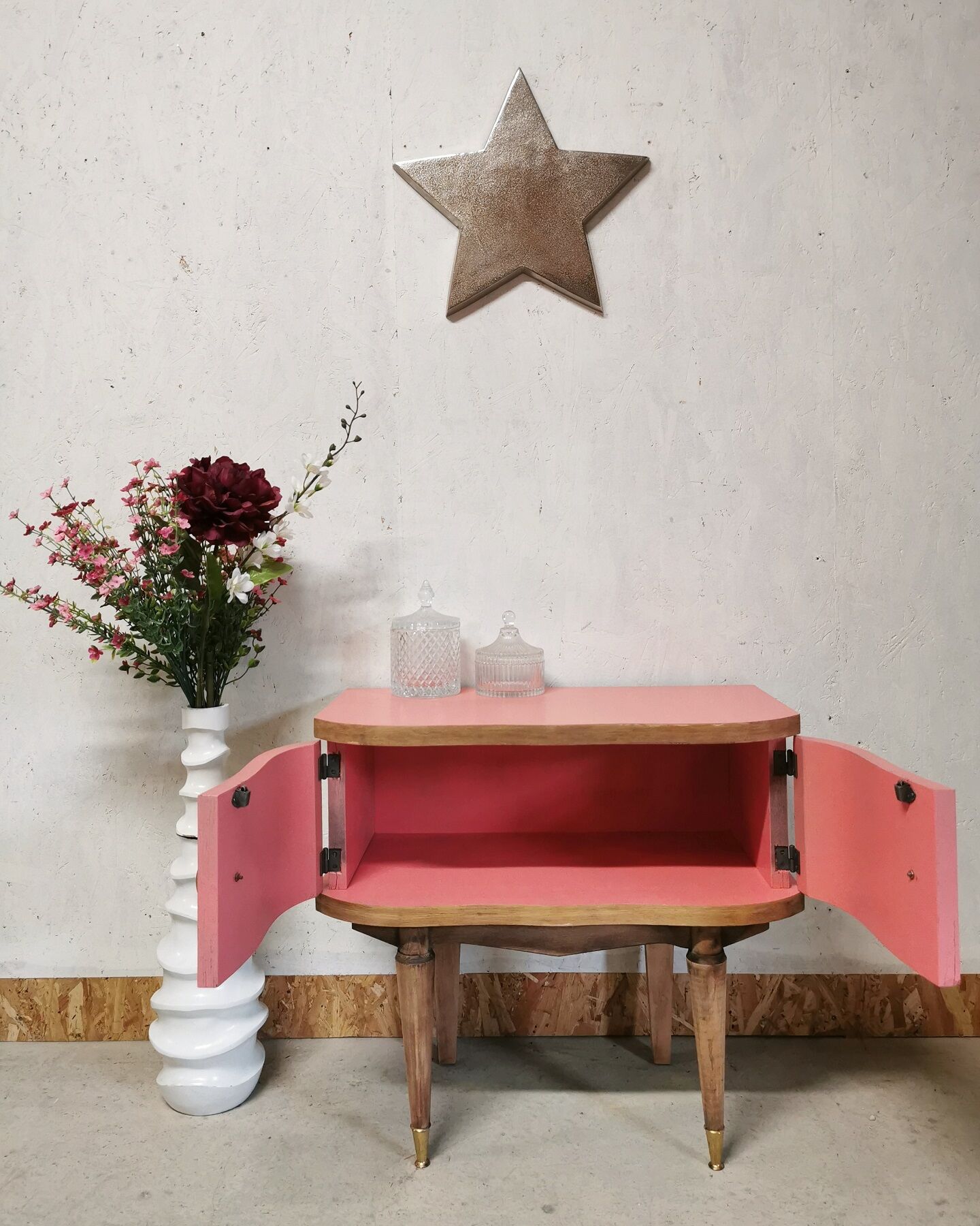 Powder pink vintage bedside