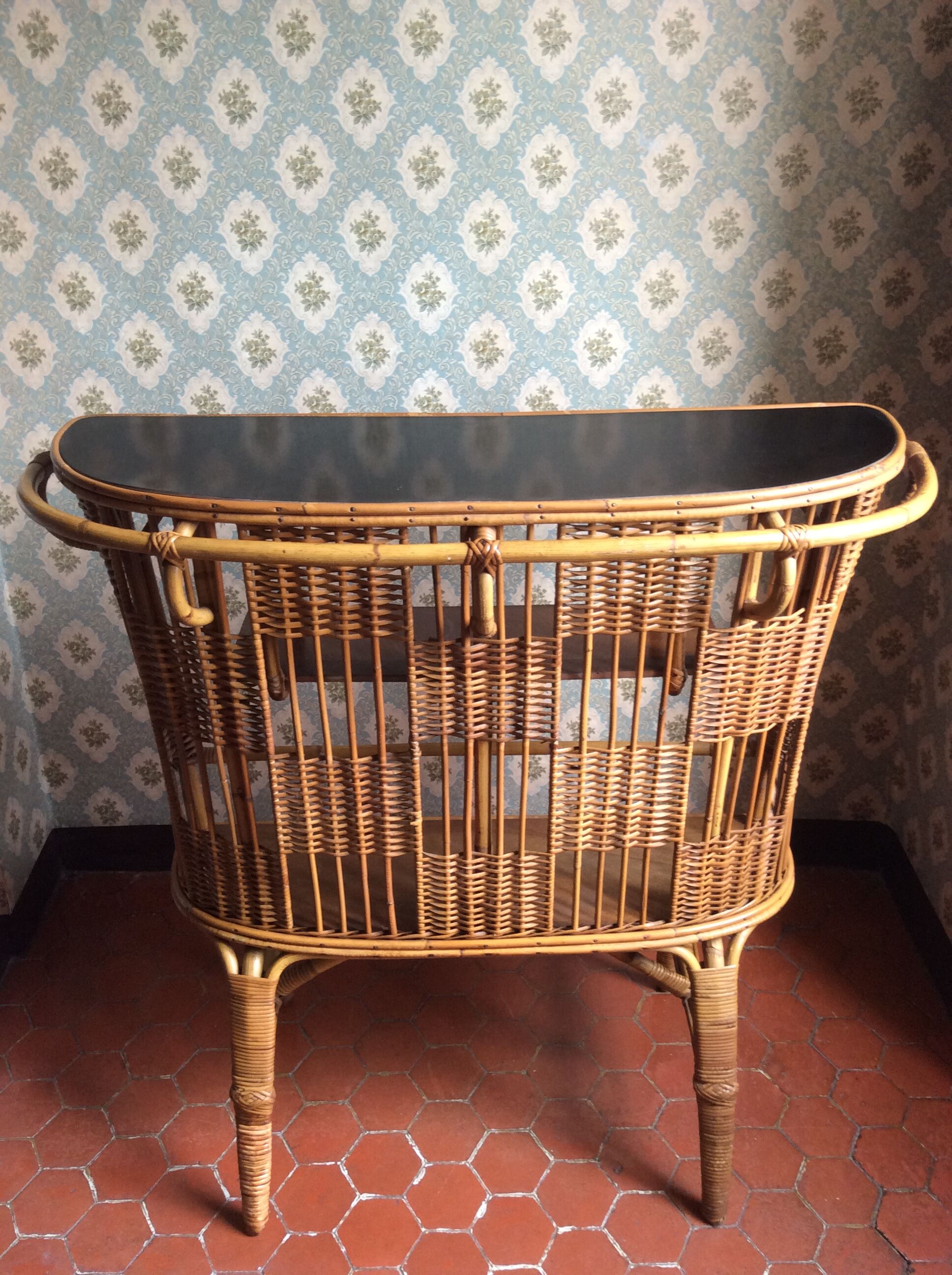 Bar vintage bambou et rotin années 60