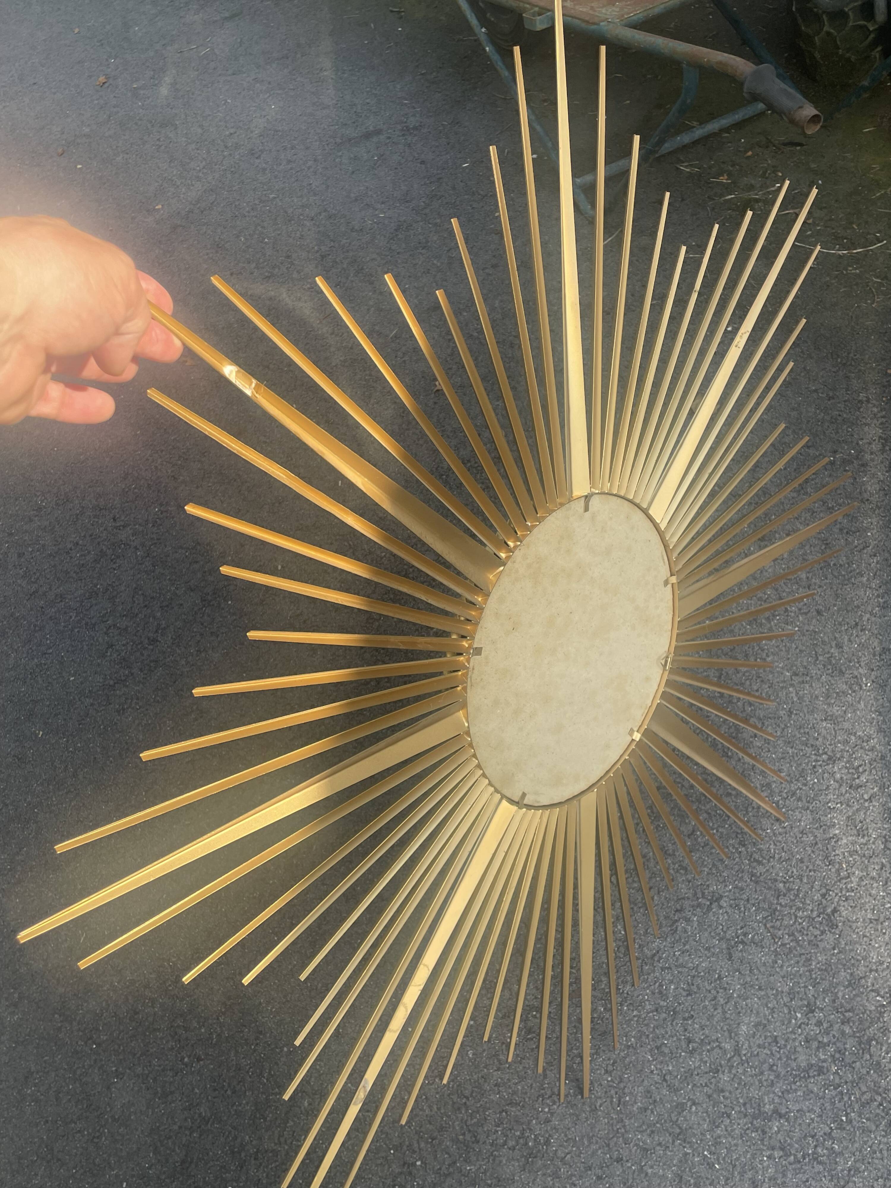 Large vintage metal mirror sun chaty Vallauris Ø 90 cm