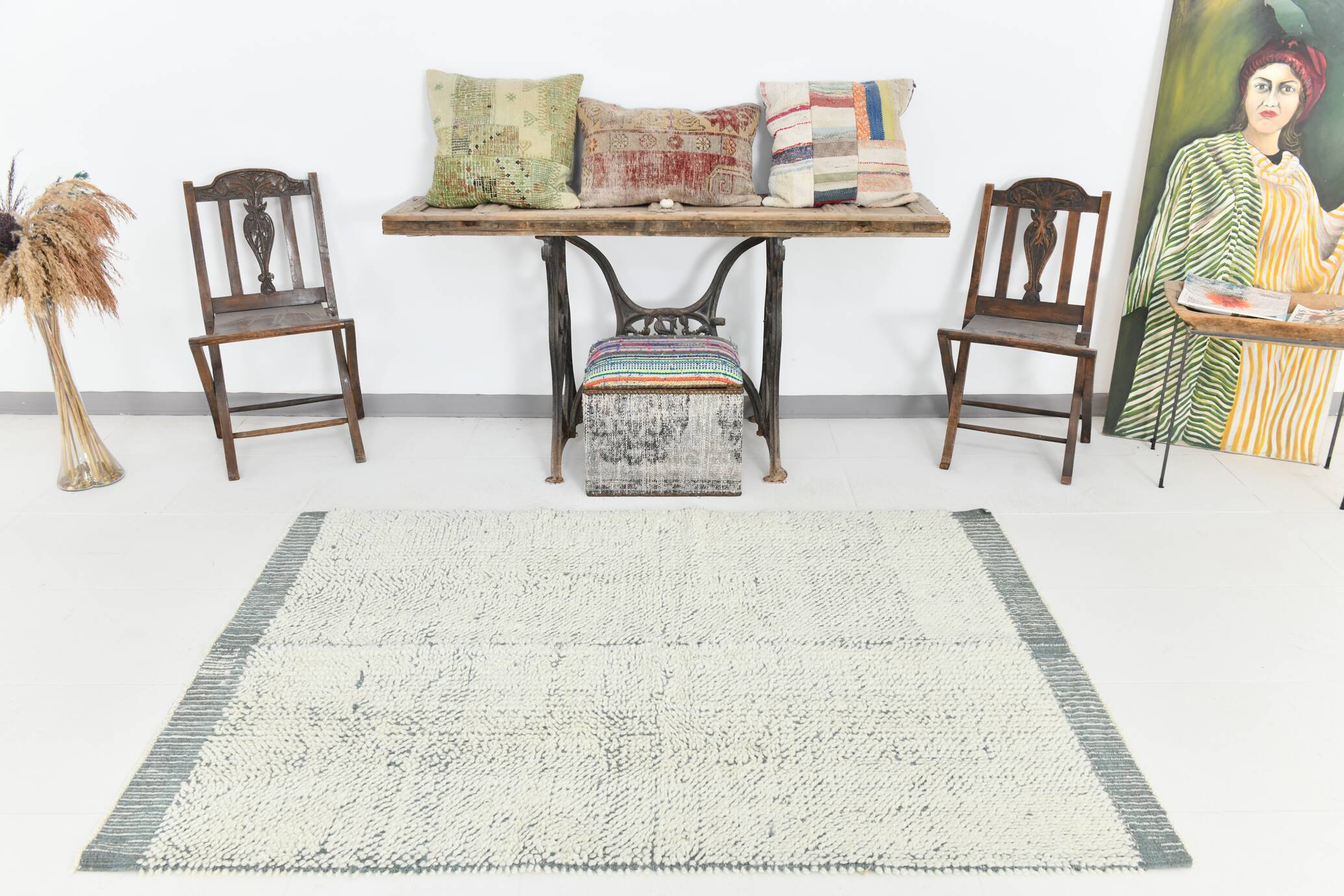 4x7 Shade Of Gray & White Neutral Vintage Rug, 136x199Cm
