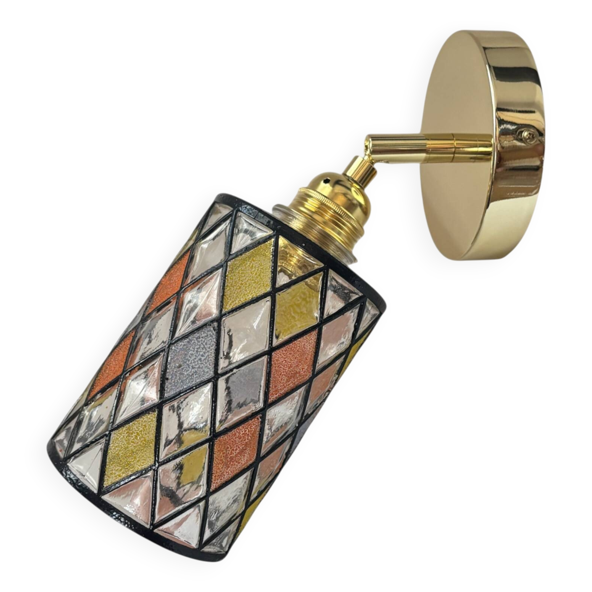 Gold wall light with multi-colored faceted glass
