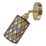 Gold wall light with multi-colored faceted glass