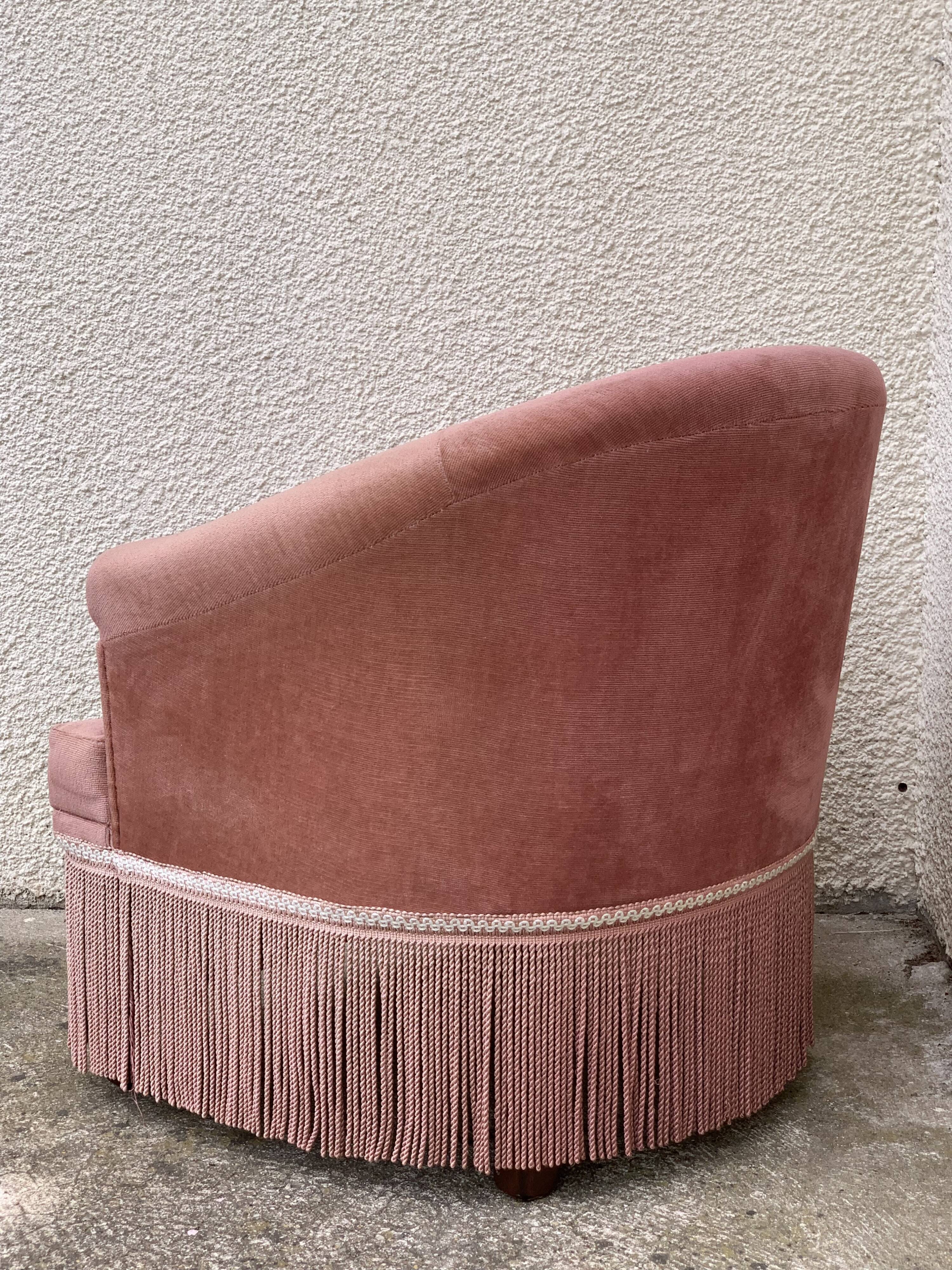 Pink velvet toad armchair 1970