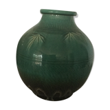Green earthenware vase base with black flame decoration