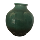 Vase en faïence verte la base à décor flammé noir