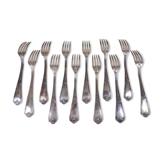 Set of 12 forks Rocaille silver metal