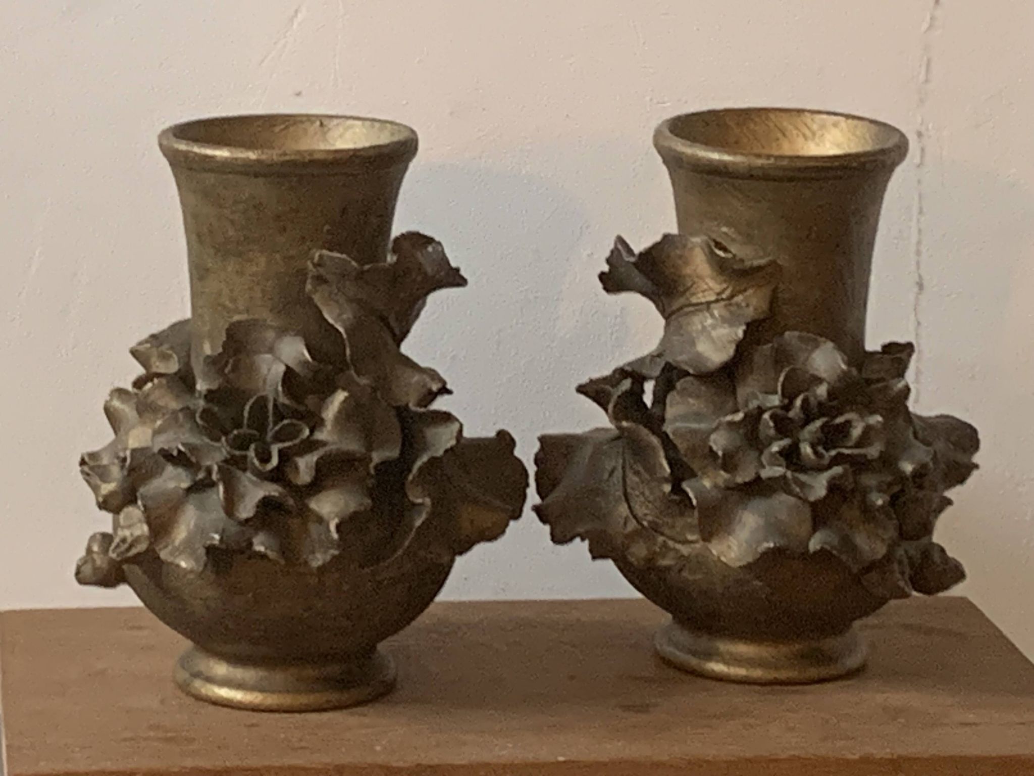 Pair of slip vases, ceramic with golden patina, signed Édouard Gilles.