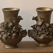 Pair of slip vases, ceramic with golden patina, signed Édouard Gilles.