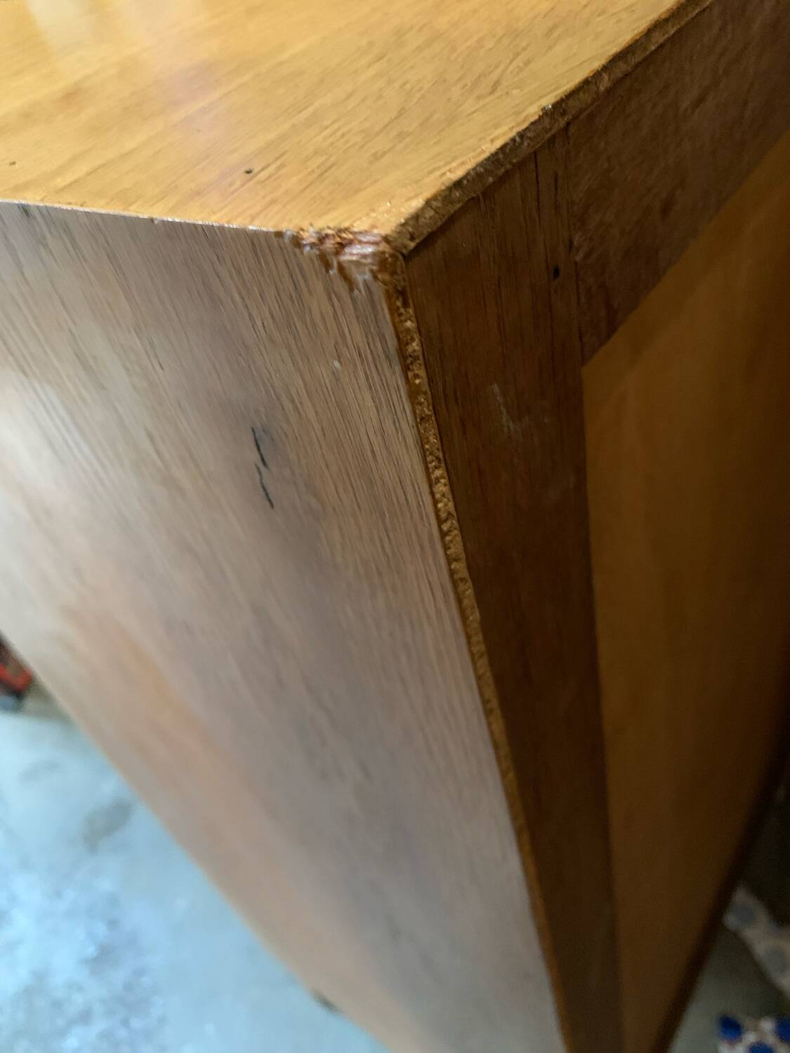 Chest of drawers with compass feet, raw wood, 1950s