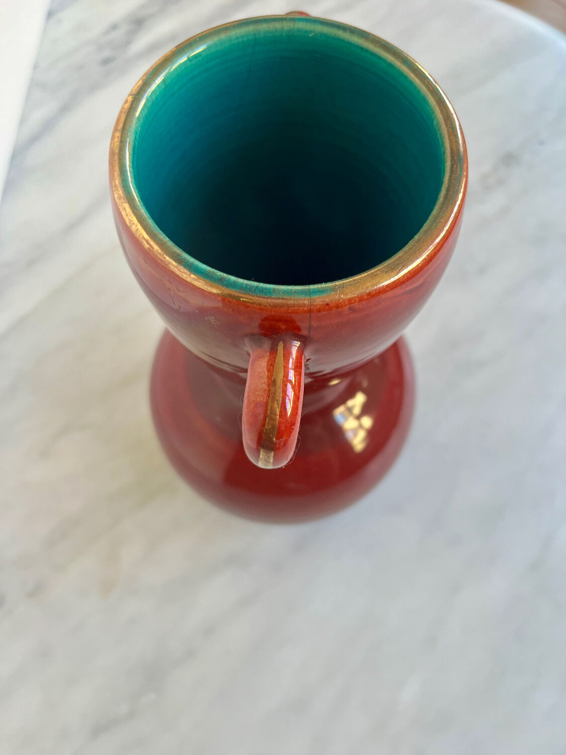 Vintage Accolay vase in red ceramic, double handle.